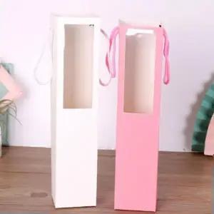 투명창 일자 쇼핑백 선물용 답례용 투명 다용도 한송이 꽃 선물 포장 가방 종이백 케이스 미니백 선물