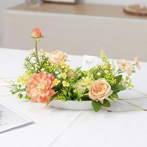 장미 조화 센터피스 실크 수반 set 27cm 인테리어 꽃 테이블 행사 장식 소품 꾸미기