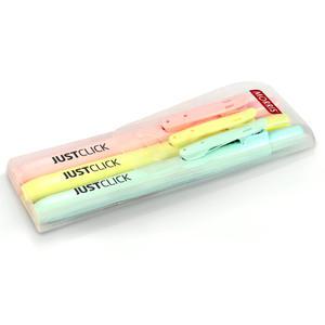모리스 저스트클릭 마일드 형광펜 S 3색세트 사인펜 뚜껑 캡 없는 노크식 원터치 클릭 펜