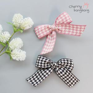 채니봉봉 하운드체크 리본 집게핀 유아헤어핀