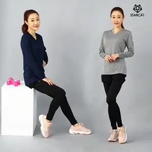 여성운동복 필라테스상의 롱 브이넥 긴팔티 TL109WQ3
