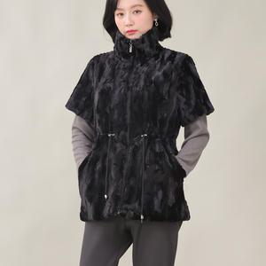 애비뉴투지 엄마옷 인조 퍼 인조 밍크 털 차이나 지퍼 주머니 허리스트링 겨울 반팔 하프 조끼 V02407