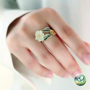 매화 백옥 스털링 실버 반지 장신구 오픈형 원석 플라워 은 골드