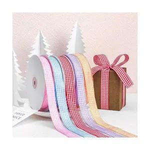 올씨 15mm 체크 리본끈 45미터 1롤 포장용품 꽃다발 포장끈