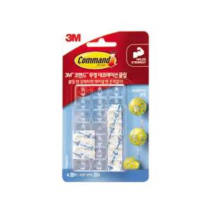 3M 코맨드 양면 테이프 투명 데코레이션 클립 17026 훅 20개 디자이너 탈부착식