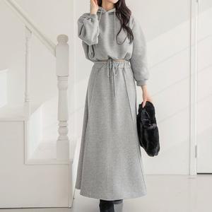 [기타]기모 크롭 후드티 롱스커트 투피스 세트