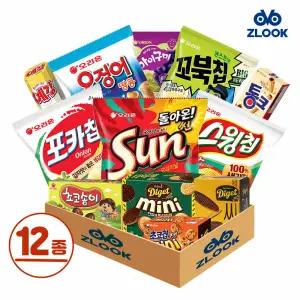 지룩 오리온 베스트셀러 과자 스낵 선물세트 12종 썬/꼬북칩/오징어땅콩/포카칩/스윙칩/다이제미니/통크/예