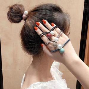 |CCA80F5|구슬머리끈 진주 왕방울 얇은 레이어드 반묶음