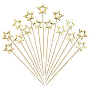 별 모양 대나무 꼬치 음식 칵테일 픽, 골드 실버 뷔페 과일 컵케이크 포크 스틱, 파티 테이블 장식 용품, 5