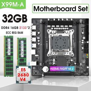 LGA 2011-3 키트 xeon x99 마더보드 e5 2680 V4 CPU 전체 세트 및 32GB DDR4 2133MHz REG ECC 메모리 placa