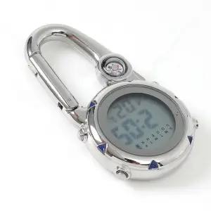 HGE 나침반 등산 캠핑 낚시 전자시계 실버블루 카라비너 시계 운동 스톱워치  미니 알람시계