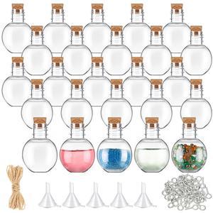 보콘 25팩 1온스 플라스틱 미니 포션 병과 코크스 구형 작은 모래 예술 항아리 투명 공 모양 주류 병 생일 파티 바이알을 기원하며 DIY 공예품 선물을 선호합니다