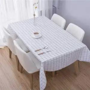PEVA방수 심플 체크 직사각식탁보_화이트 (중-137X137