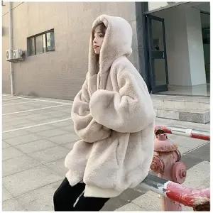 오버핏 페이크 후리스 밍크퍼 후드 집업 DHH-D16양털잠바 점퍼 여성자켓 플자켓 플털 퍼점퍼 뽀글이 뽀이