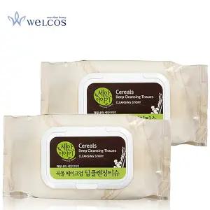 웰코스 세안이야기 곡물 딥 클렌징 티슈 100매 x 2 과일나라 클렌징티슈 크린싱티슈 클렌