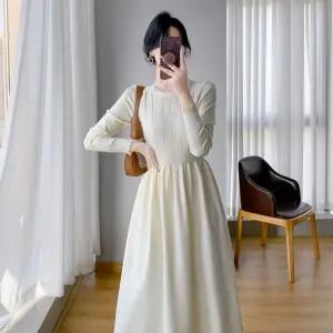 여성 추천 겨울 롱 원피스 추동 미디 무릎팍 니트 스커트 에 코트 이너 로 A라인 힛템