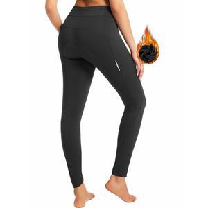 퀄리딘 여성용 4D 패딩 바이크 팬츠, 포켓이 있는 보온 플리스 안감, 추운 날씨를 위한 전신 겨울 사이클링 타이츠