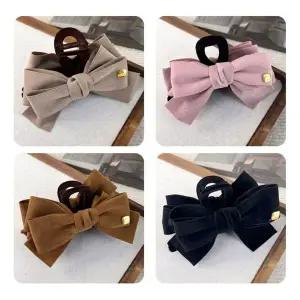 [골드스마일]반묶음 올림머리 묶음머리 벨벳 빅리본 헤어핀 집게핀