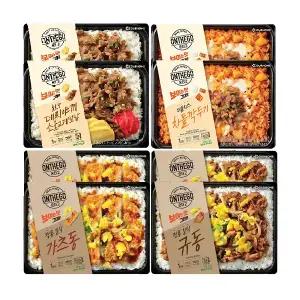 아워홈 온더고 정통 일식 가츠동 330g+더블치즈 차돌깍두기 300g+숯불향 데리야끼 소불고기 덮밥 290g+정통 일식 규동 270g 각2개 (총8개)