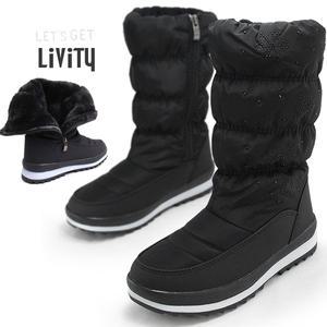 [230~250mm] LIVITY 논슬립창 여성용 지퍼 셔링 패딩 롱부츠 털부츠 방한화 ST59
