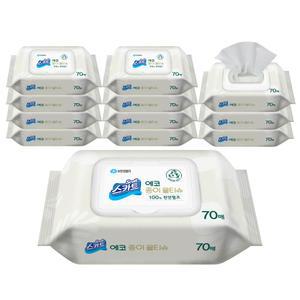 유한킴벌리 스카트 에코 종이 물티슈 캡형 70매 12개/천연펄프 100% 환경을 생각하는 착한 물티슈 캡형