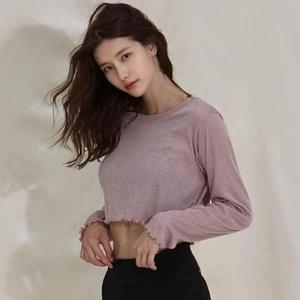 가벼운 스포츠 긴팔티 기장 요가 소재 폴댄스 크롭