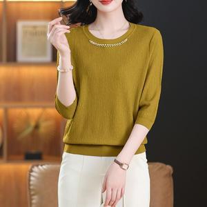 여성 칠부 반팔 티셔츠 여름 상의 비즈 쿨링 니트 A22Z2-1 원템2