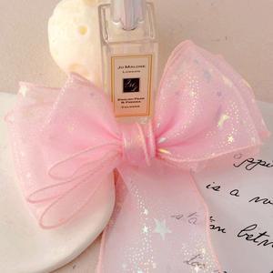 별 프린트 오간자 리본 웨이브 압착 테이프 롤 DIY 헤어 보우 재료 웨딩 신부 부케 크리스마스 장식 6CM 25M