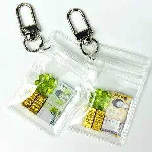 [빛내는사람들]부자되세요 키링 행운 럭키 네잎크로버 돈다발 황금 골드바