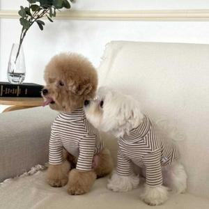 반려견 심플 줄무늬 디자인 목폴라 의류 스타일 애견 강아지 터틀넥 긴팔 티셔츠 부드러운