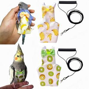 매그놀로란 2Pcs 새 기저귀 하네스 비행복, 80인치 비행 목줄 앵무새 냅피 비둘기 바지 소변 젖은 수트 의상 코카티엘 코누레 마카우 버지스 파라케트-키위&바나나용 비행복