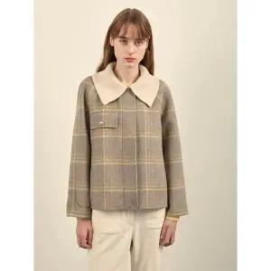 갤러리아 올리비아로렌 니트 카라 배색 체크 자켓 VOCFU4W9431