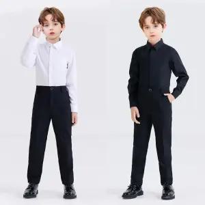 루나버블 베이직 블랙 화이트 긴팔 셔츠 9호-21호 주니어 중학생 남중생 여중생 학생 청소년 초등학생 키즈 아동 남아 여아 어린이 공연 발표 졸업 촬영 공연 행사 기본 검정 흰색 남방 와이셔츠 Y셔츠