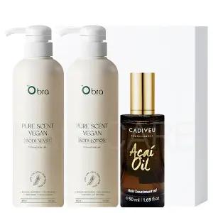 [카디뷰][오브라]기프트 세트 헤어에센스+바디 (아사이오일 220ml+퓨어 센트 비건 바디워시&로션 480ml)
