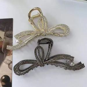 [콩심팥심]여성 올림머리 리본 큐빅 머리 헤어 집게 핀 예쁜헤어핀 반머리핀