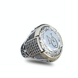 수제 남성 실버 링 925 솔리드 스털링 실버 남성용 반지 수작업 레터 링 모노그램 실버