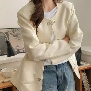 [공구우먼] [제작] 클래식 홀스빗 라운드넥 루즈핏 트위드 자켓 83892 빅사이즈 여성의류