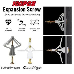 동공앙카 나비 석고 토우 100개 중공 파티션 벽 천장 나사 콘센트 앵커 볼트 나일론 나비비행기