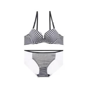 마린 스트라이프 브라 / 헴팬티 세트_네이비