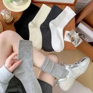 여자 무지 중목 양말 5켤레 세트 얇은 종아리 핏 기본 발목 여성 데일리 양말