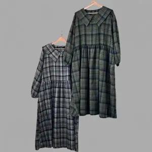 [다잇템] 여성 벌룬 귀여운 임신복 격자 박스 세일러카라 롱드레스