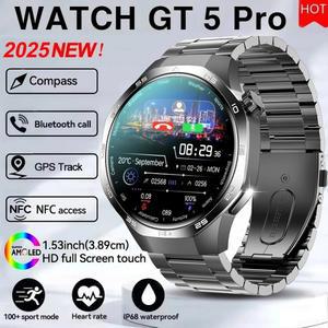 2025 신형 GT5 컴퍼스 스마트워치 건강 남성 GPS 트랙 남성용 모니터 Pro AMOLED 화면 방수 360*360 통화 NFC BT