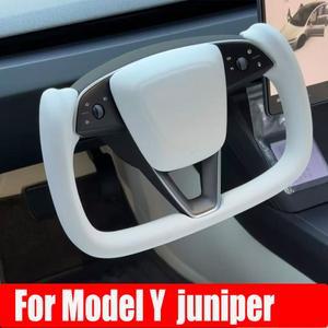 테슬라 모델 Y 주니퍼 2025+ 요크 핸들 350MM 스티어링 휠 히팅 기능 스웨이드/나파 가죽 카본 파이버 자동