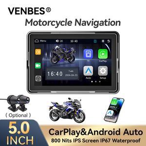 VENBES 5인치 오토바이 카플레이 안드로이드 오토 휴대용 내비게이션 방수 스크린 DVR IP67 GPS BT 5.0