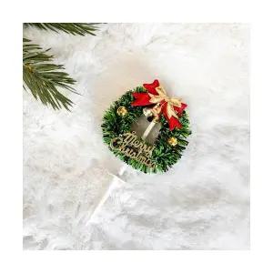 크리스마스 미니 리스 토퍼 케이크 성탄절 장식 데코픽 - 골드레터링