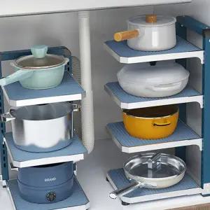 주방 수납 선반 하부장 보관 그릇 싱크대 정리 선반 냄비 거치 후라이팬 정리대 받침대 다용도 조절 높이