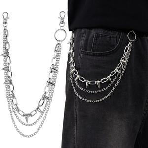 조절 가능한 스터드 체인 이중 레이어 허리 벨트 고딕 메탈 팬츠 체인 패션 액세서리 펑크 남녀 데일리 웨