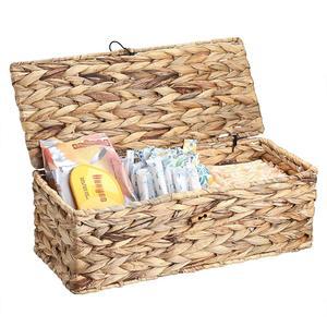 뚜껑이 있는 Sumnacon Wicker 저장 바구니, 직사각형 변기 탐폰 저장, 화장실 테이블을 위한 탱크 탑퍼 물 히아신스 바구니