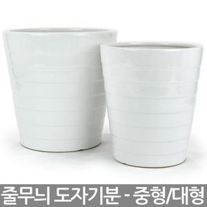 줄무늬 백자 화분 중형 대형 - 도자기화분 백자화분 인테리어화분 실내화분 고급화분 사무실화분 화이트화
