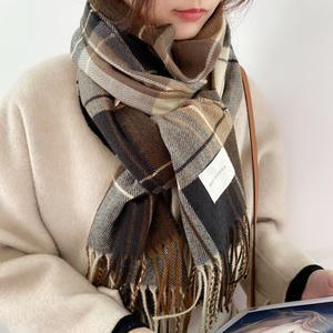 61sec 마드라스 체크 머플러 부드러운 캐시미어 숄더 커플 목도리 남성 여성 가을 겨울 롱 스카프